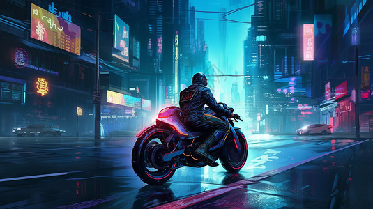 行驶的摩托车摩托骑手在城市街道骑行插图插画