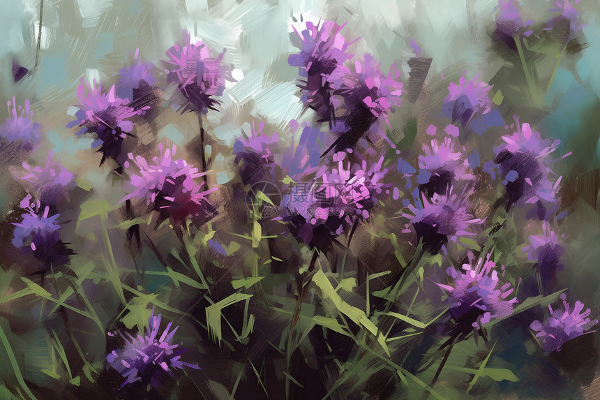 森林中的紫色野花插图图片