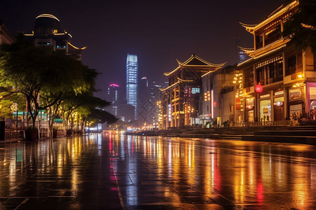 灯火透明的城市夜晚景观背景图片