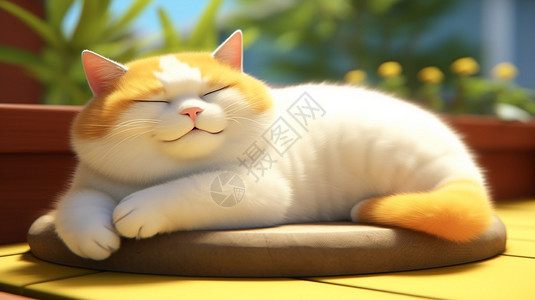 黄白猫晒太阳的大胖猫插画
