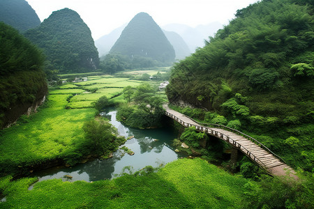 植被茂盛的山林湖泊高清图片