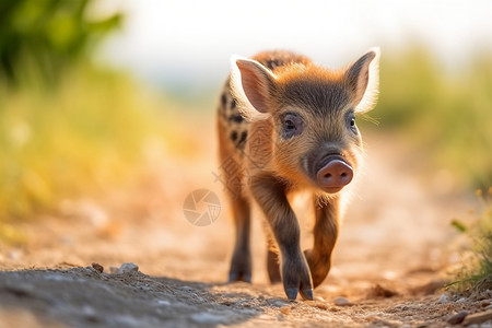 一只在户外行走的小猪背景图片