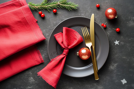 银色叉子圣诞节餐桌装饰背景
