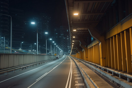 夜晚寂静的城市公路图片