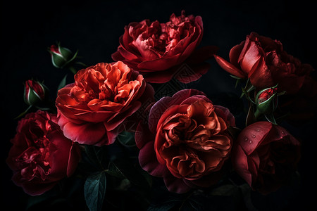 一簇绽放的红玫瑰背景图片