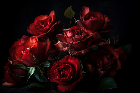 黑暗背景上的红玫瑰高清图片