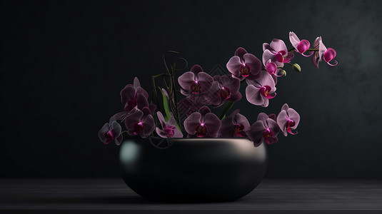 花瓶中的暗紫色兰花图片