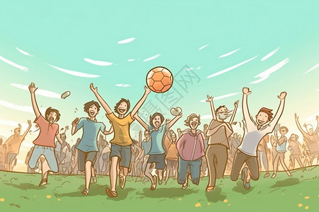 开心踢足球的学生插画背景图片