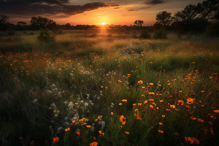 日落下的野花图片