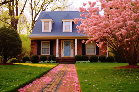樱花下的房子图片