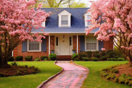 房屋前的樱花图片