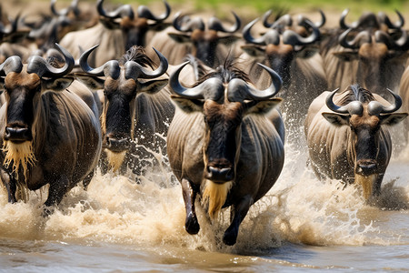 河水中奔跑的动物图片