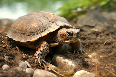 河边爬行的乌龟背景图片