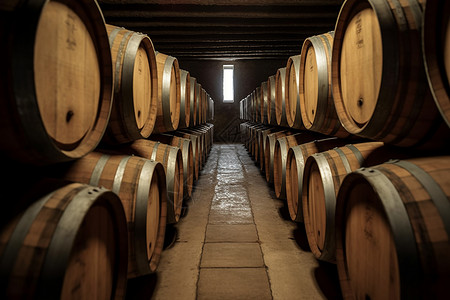 木桶酿酒地下室存放的葡萄酒设计图片