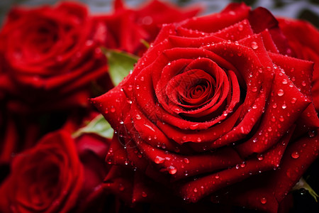 露珠玫瑰情人节的鲜花背景