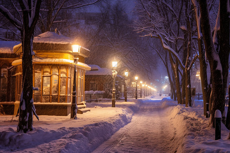 冬季城市夜晚背景图片