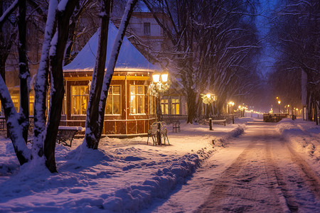 冬季城市夜晚售货亭高清图片