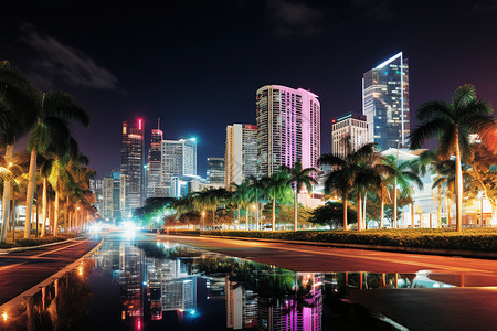 灯火透明的城市景观背景图片