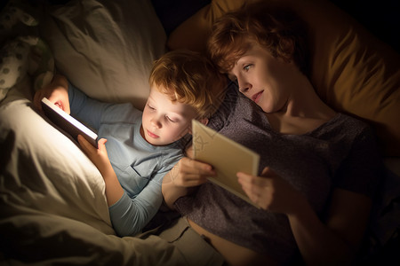 两个孩子在阅读故事图片
