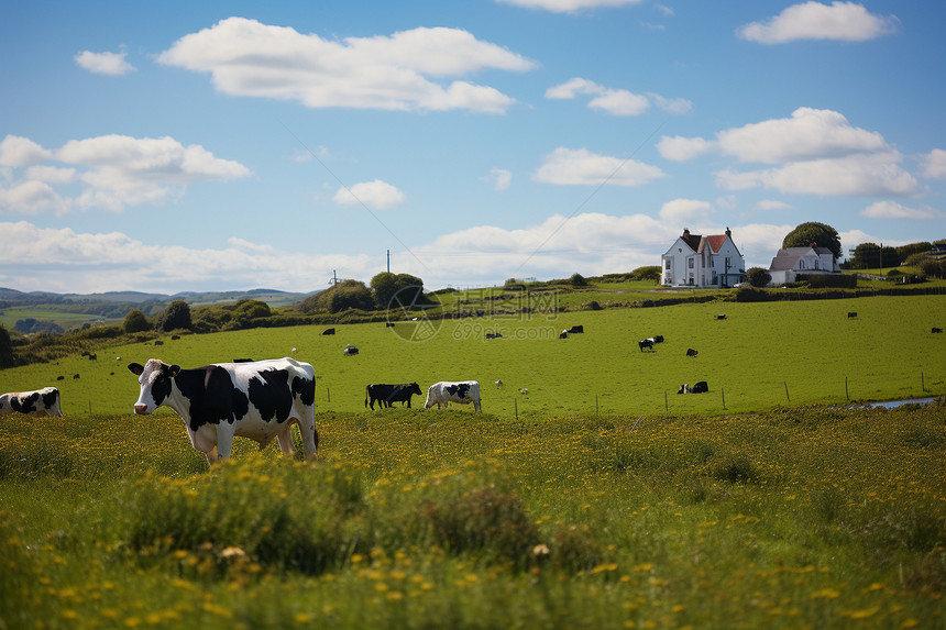 夏天草地上的牛群图片