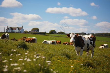 田野上放牧的牛群图片