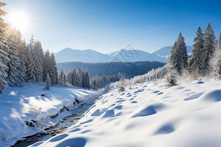冬季阿尔卑斯山的美丽景观背景图片