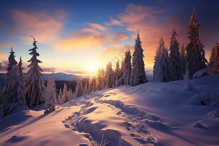 冬季的雪山山脉景观图片