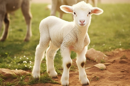 哺乳动物春天农场里的小羊羔背景