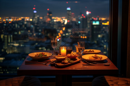 城市上空的晚餐背景图片
