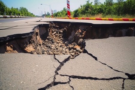 地震断裂地面地质被破坏的道路背景
