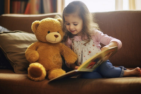 儿童写真相册沙发上的玩具熊背景