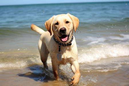 海滩上玩耍的小狗图片
