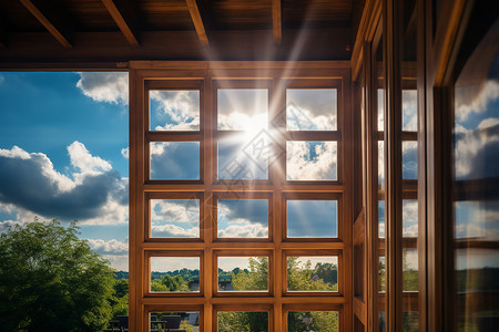 阳光通透的木制建筑图片