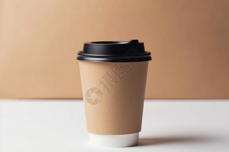 品牌标识白色桌子上的咖啡杯背景