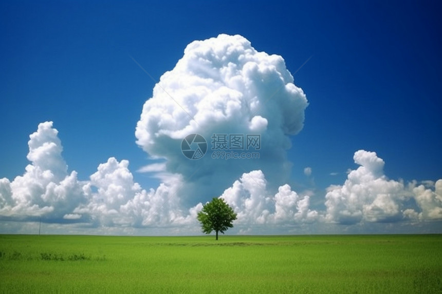 白云下的树图片