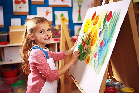 小女孩课外学习美术绘画可爱的小女孩学习绘画背景
