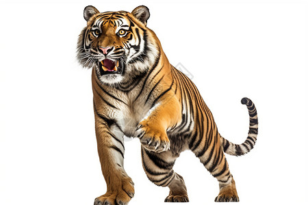 濒危野生动物白色背景上威猛的老虎插画