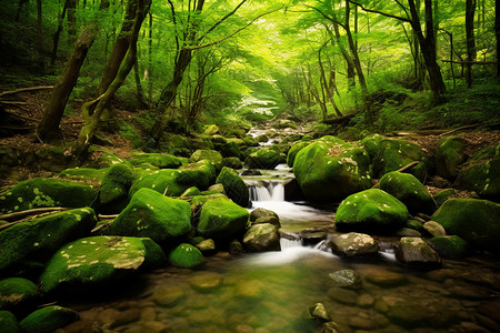 河流青苔森林青苔山高清图片