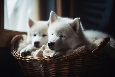 两只白色小狗狗图片