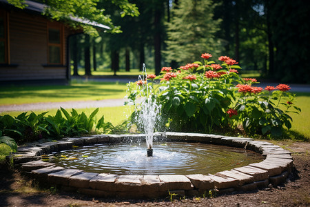 小喷泉花园里的喷泉背景
