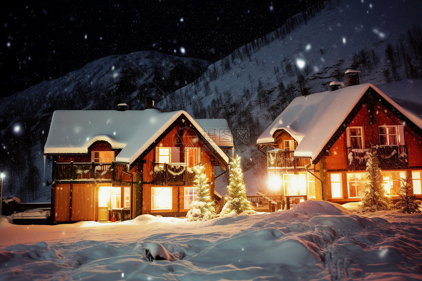 冬季夜晚的房屋图片