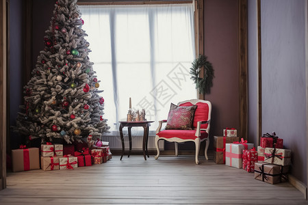 室内的礼物和圣诞树背景图片