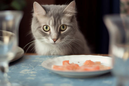 宠物猫前的食物图片