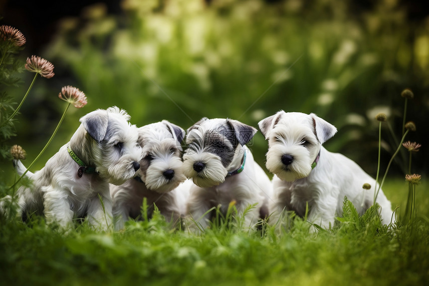 草坪中的宠物小狗图片