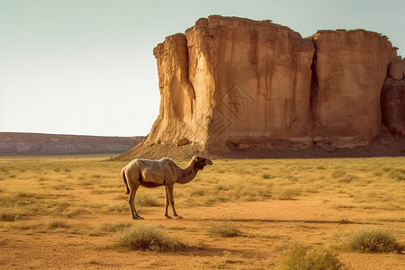 沙漠中的骆驼和岩石图片