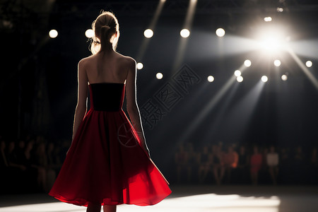 红毯舞台穿红裙子的模特背景