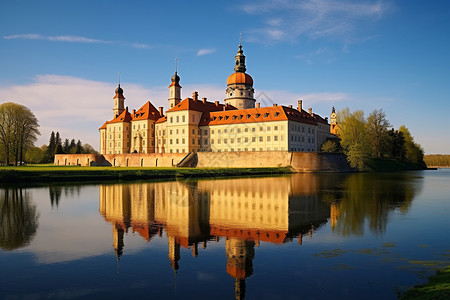 晴空下的欧洲城堡背景图片