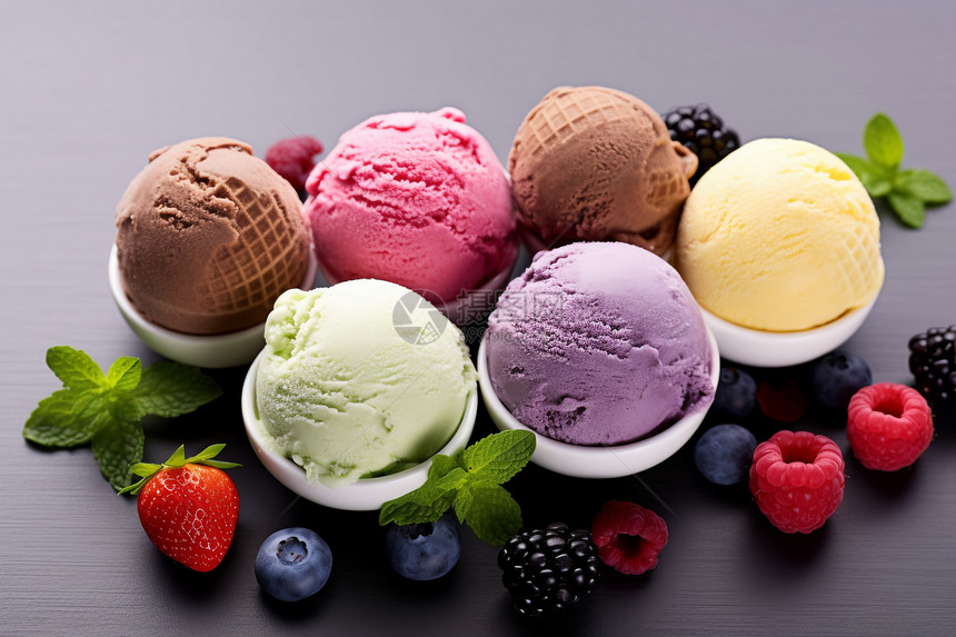 不同口味的冰淇淋圆球图片