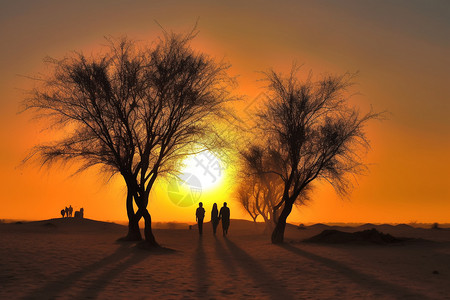 夕阳下的胡杨林背景图片