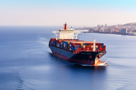 深蓝色全球运输装满货物的船背景